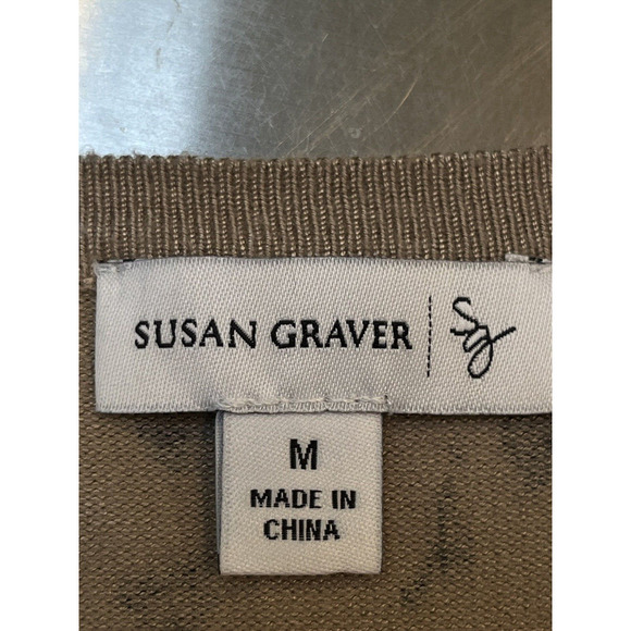 Susan Graver Cardigan Sweater Button Front Animal Leopard Print Sequin Med - Picture 2 of 9